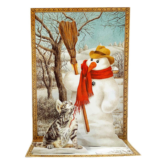 Pop-up Snowman with Cat Christmas Card ~ England